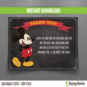 Mickey Mouse Vintage Chalkboard Style Birthday Thank You Cards